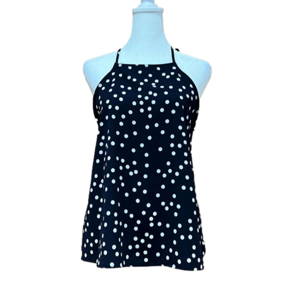 Blue Polka Dot Sleeveless Blouse Shirt
